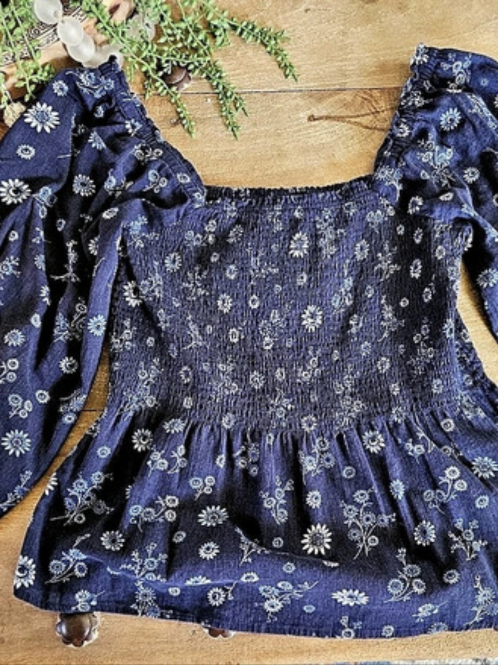 Madewell Floral Peasant Blouse in Blue Size 2 Like New